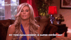 A woman explaining why time management is important gif